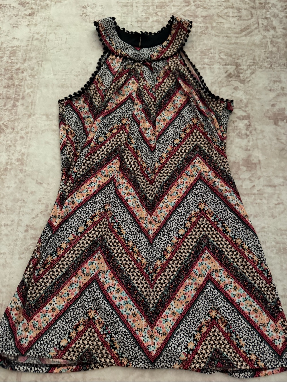 Trixxi Multicolor Floral Chevron Halter Dress - Black, Pink, Cream